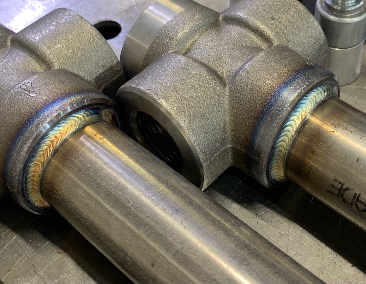 TIG welds on stainless threaded fittings